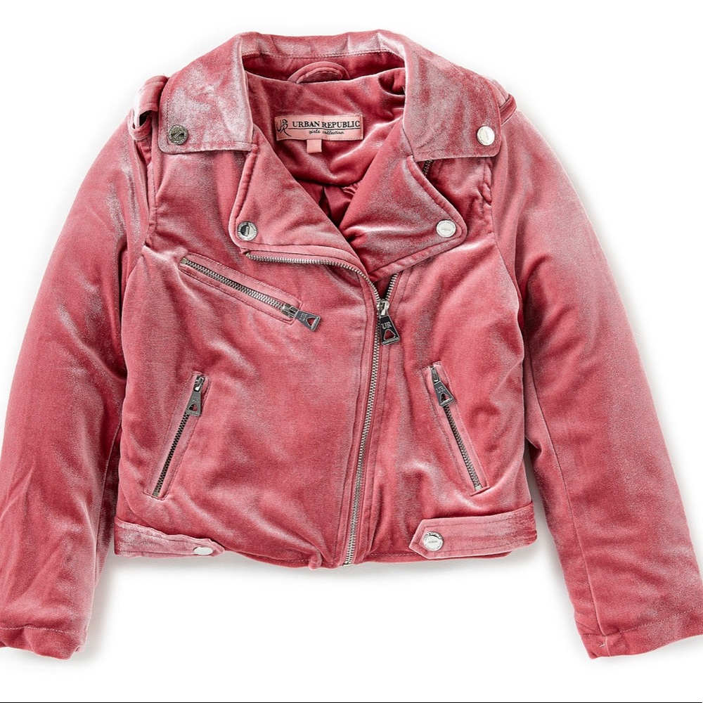 🆕Urban Republic Girls Pink Velvet Moto Jacket (M)